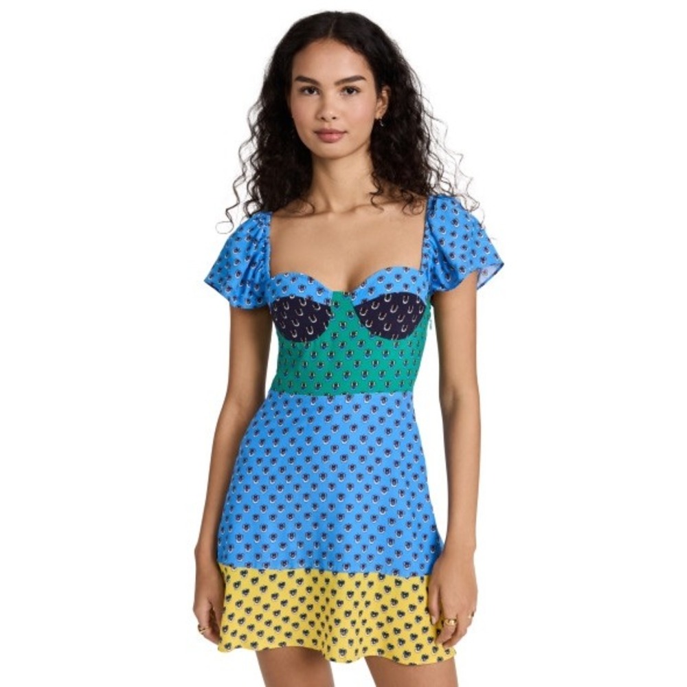 STAUD Gisele Dress Floral Color Block Mini Dress Size 2